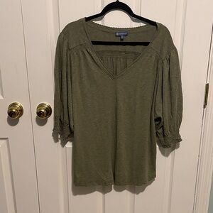 Democracy Khaki Green V-Neck Blouse